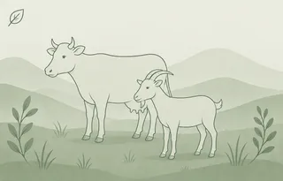 Illustration de la fiche race ruminant repésentant un dessins vache et de chevre.